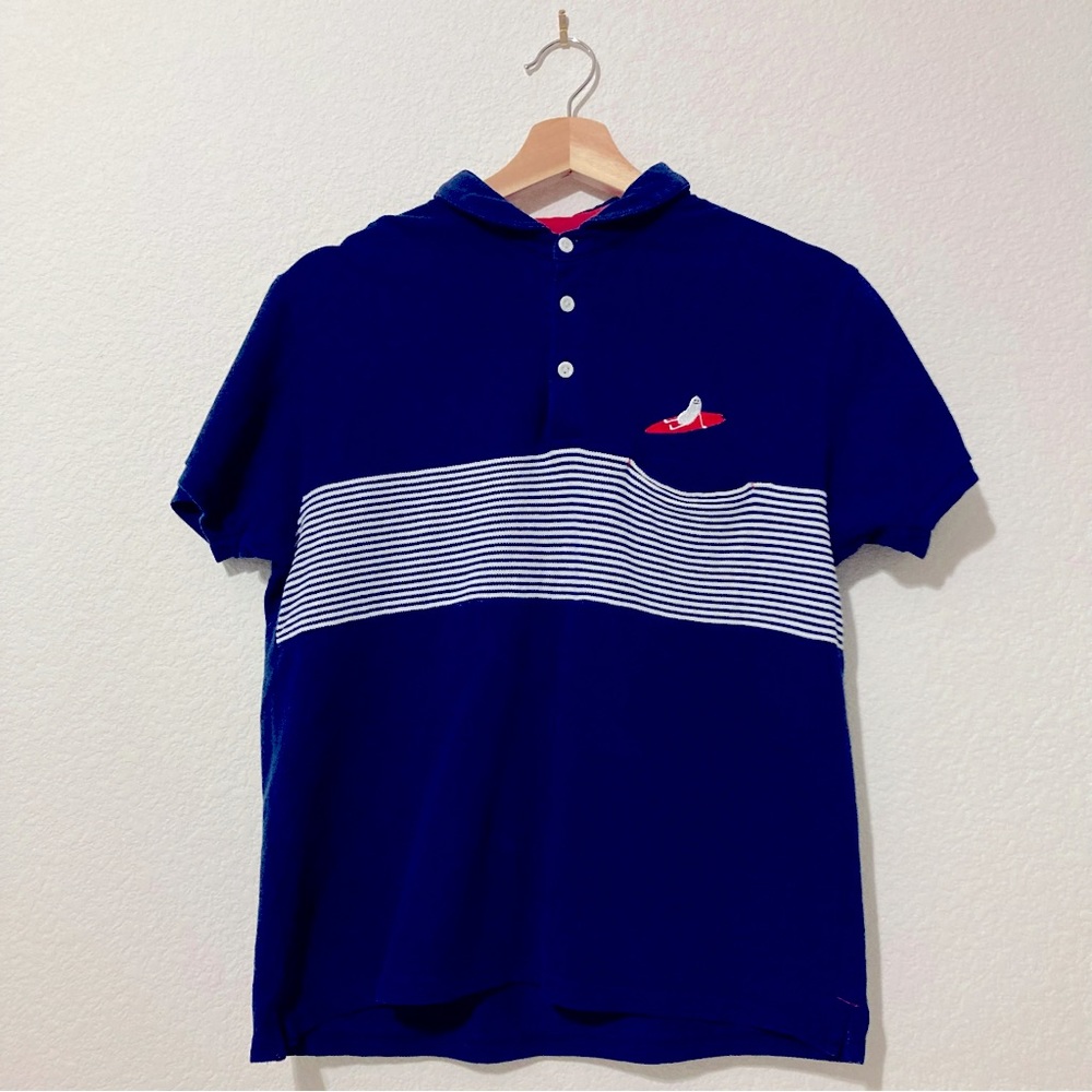 Graniph Surfing Tampon Graphic T-Shirt (S Size - Blue, Red & White)